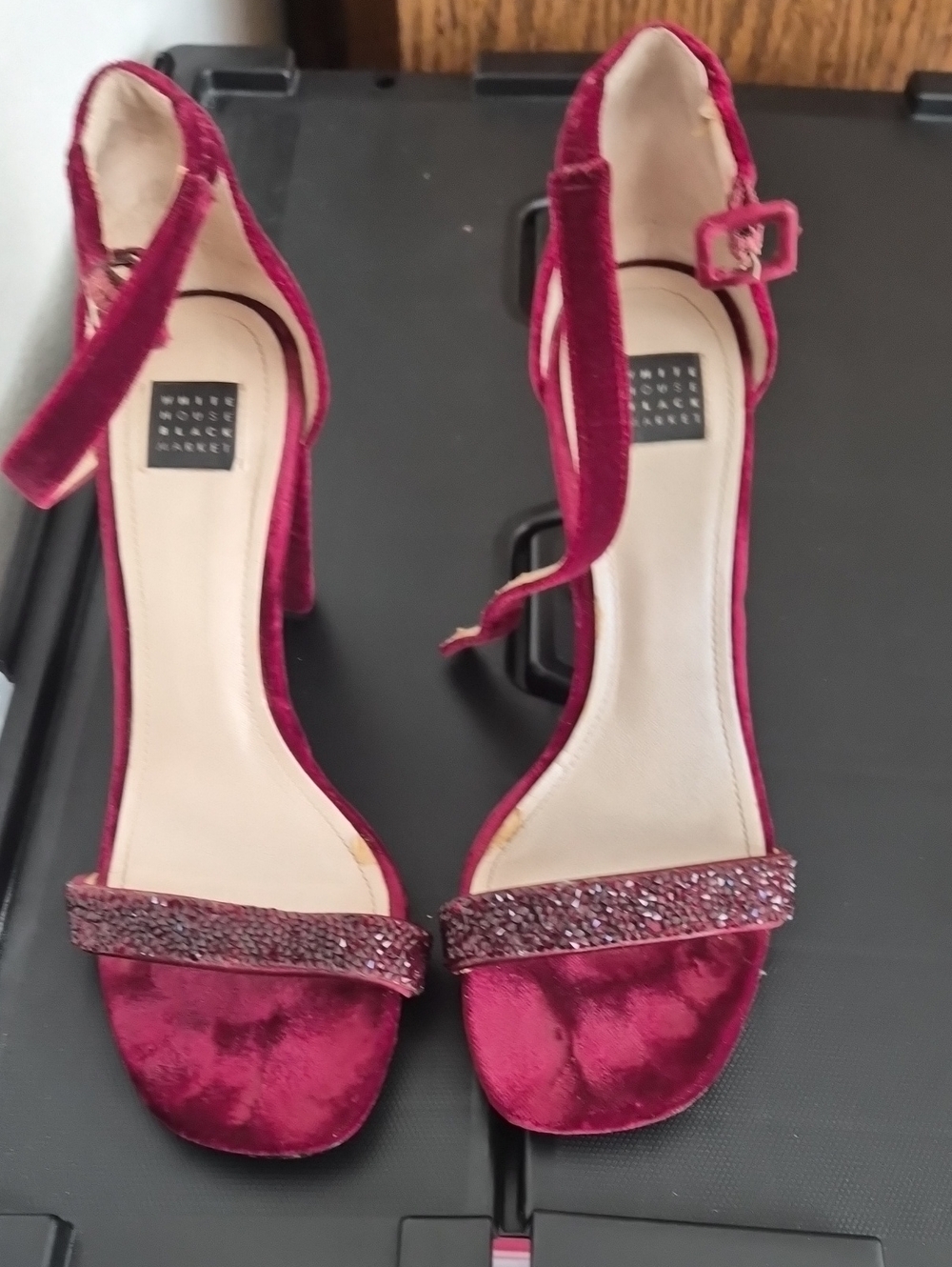 Velvet Ankle-Strap Heels in Wine Pink - White House Black Market